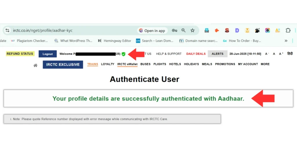 Aadhaar Verification for IRCTC Tatkal Bookings Starts July 1 2025 after account badge 1 Railways Explore